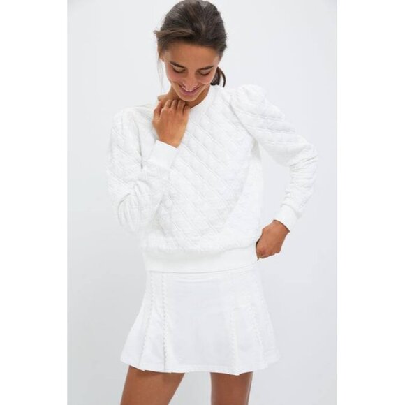 Tuckernuck Tnuck Sport White Puff Sleeve Quilted Stretch Campbell Pullover M - Picture 2 of 8